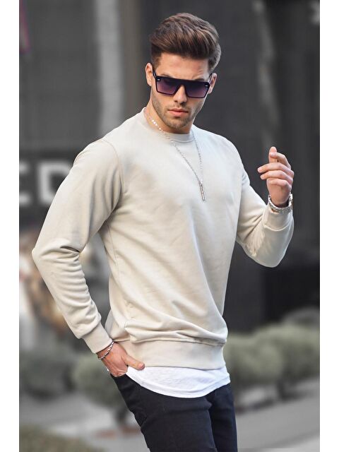 Madmext Bej Basic Bisiklet Yaka Erkek Sweatshirt 6047 - S000061705-19928
