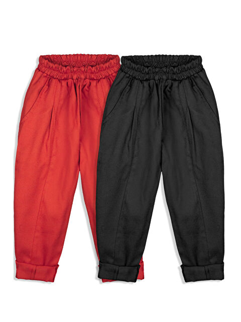 Catz Kids 2'li Paket %100 Pamuk Gabardin Carrot Pantolon ( Kırmızı&Siyah ) - S000294900-37434