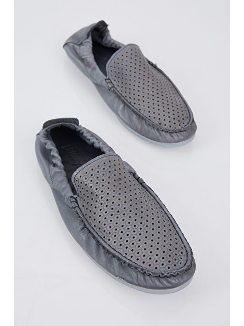 TONNY BLACK Erkek Gri Arkası Lastikli Hakiki Deri Loafer - S000005516-20600