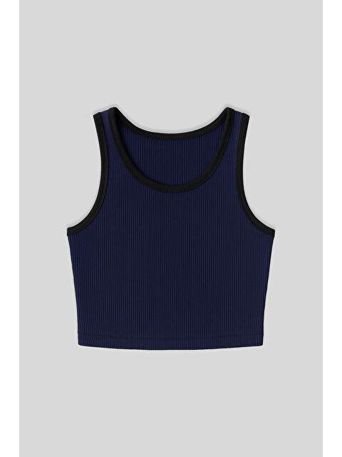 Tommylife İndigo Basic Sıfır Kol Dar Kalıp U Yaka Kadın Crop Top Atlet - 97160 - S000085402-23093
