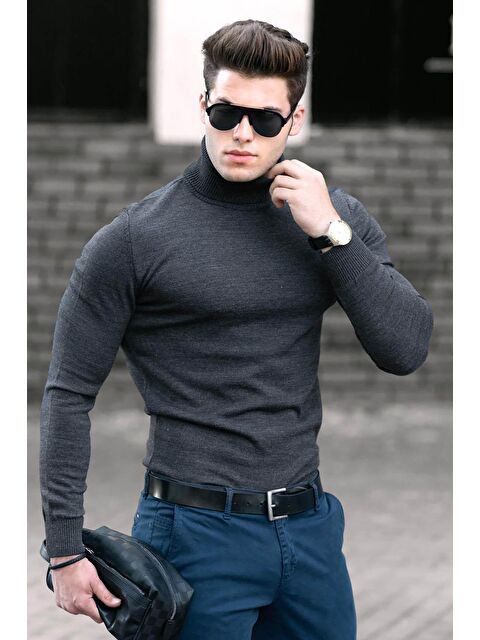 Madmext Antrasit Balıkçı Yaka Kazak 4656 - S000031536-29666