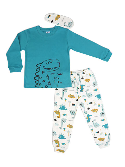 Luggi Baby Bisiklet Yaka Baskılı Erkek Bebek Göz Bantlı Pijama Takımı - S000271366-18194
