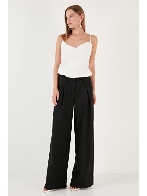 Lela Pileli Yüksek Bel Regular Fit Geniş Paça Pantolon 611Pl033 - S000064216-19351