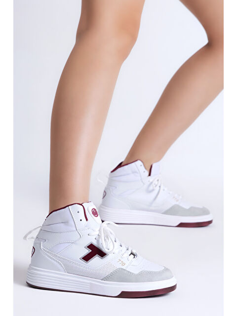 TONNY BLACK Unisex Beyaz Bordo Rahat Kalıp Poli Taban Bağcıklı Uzun Sneaker - S000011750-20063