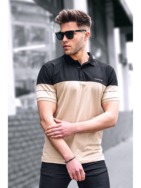 Madmext Erkek Basic Bej Polo Yaka Erkek Tişört