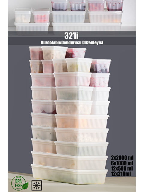 Porsima 2015 32'li Buzluk Buzdolabı Düzenleyici Derin Dondurucuya Uygun Bakliyat Saklama Kabı Seti -Beyaz - S000299184-20063