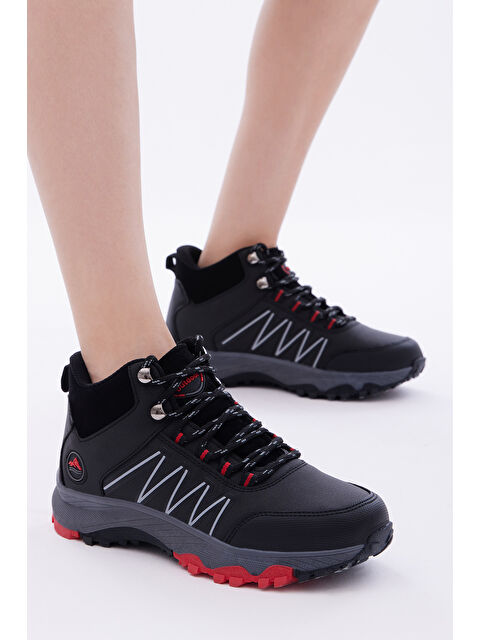 TONNY BLACK Unisex Siyah Kırmızı Rahat Kalıp Bağcıklı Bot - S000051424-37434