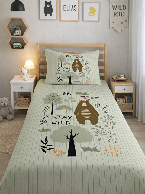 Evmila Hayvan Desenli Çocuk Pike Takımı - 160x220 Cm Pike 50x70 Cm Yastık Kılıfı