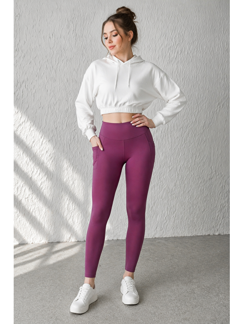 Formo Kadın Cepli Ekstra Yüksek Bel Dalgıç Kumaş Esnek Spor Rahat Günlük Tayt