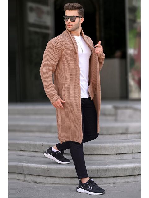 Madmext Camel Dik Yaka Cepli Uzun Triko Hırka 6816 - S000050696-20472
