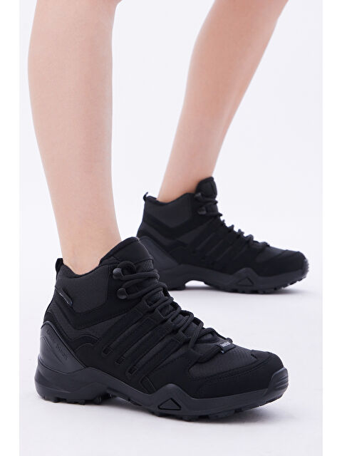 TONNY BLACK Unisex Siyah Rahat Kalıp Yanı Şerit Detaylı Bağcıklı Trekking Bot - S000053912-19351