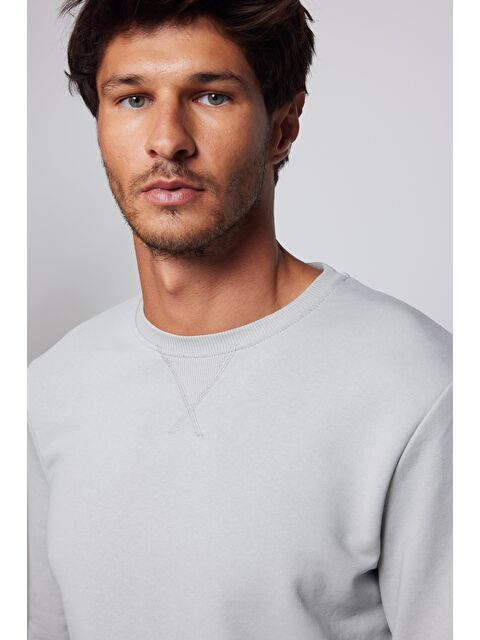 TUDORS Unisex Oversize Geniş Kesim %100 Pamuk Basic Taş Renk Bisiklet Yaka Sweatshirt