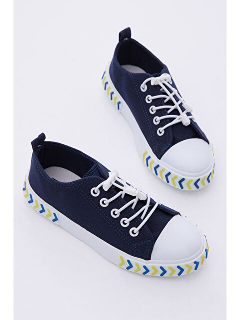 TONNY BLACK Çocuk Unisex Lacivert Rahat Kalıp Ok Detaylı Lastik Bağcıklı Kumaş Spor Ayakkabı - S000051457-21164