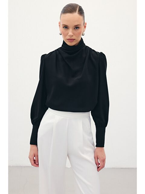 SATEEN Drape Detaylı Bluz - Siyah - S000323013-19351
