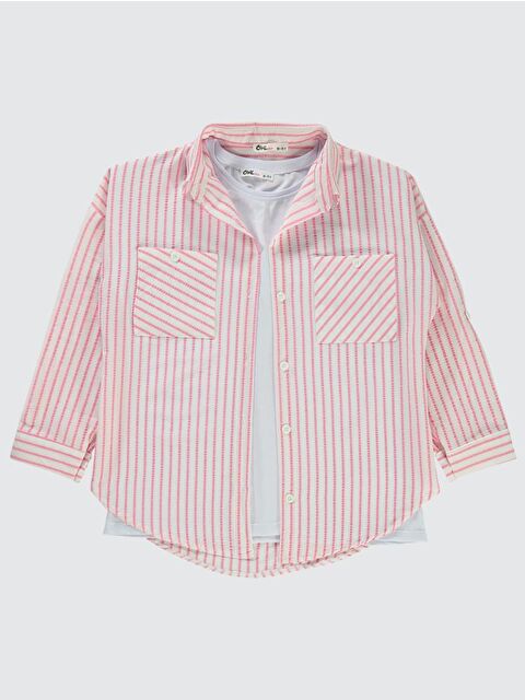 Civil Girls Çizgili 10-13 Yaş Gömlek - Pembe 11-12 Yaş - S000359608-20024