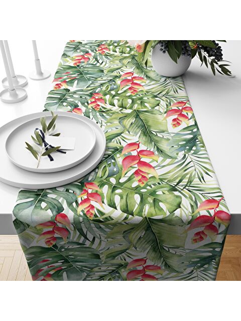 Evmila Yaprak Desenli Kadife Runner  40x140 cm - S000087708-23173