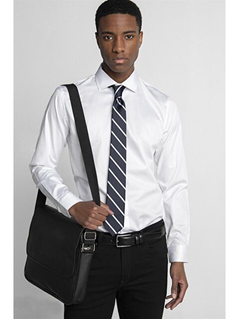 TUDORS Slim Fit Uzun Kollu %100 Pamuk Saten Premium Erkek Beyaz Gömlek - S000063583-20063
