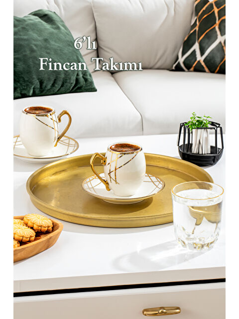 Porsima Solara Altın Yaldızlı 6 Kişilik Fincan Seti 12 Parça Türk Kahvesi Takımı Kahve Fincanı - S000302441-37243