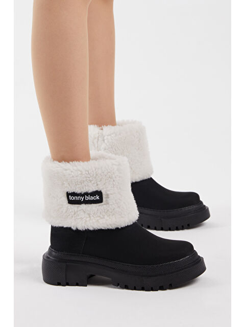 TONNY BLACK Kadın Siyah Süet Rahat Kalıp Kalın Taban Kürklü Bot - S000051468-19351