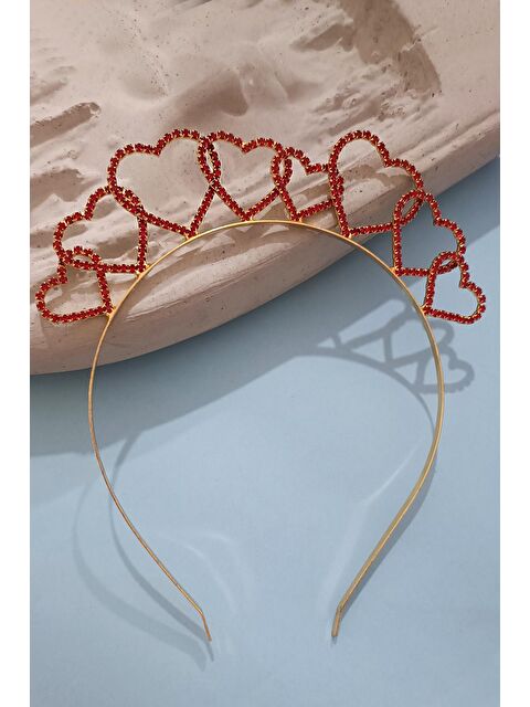 New Obsessions Kırmızı Sırataşlı Kalp Detaylı Parti Tacı Kalpli Taç - S000083958-20045