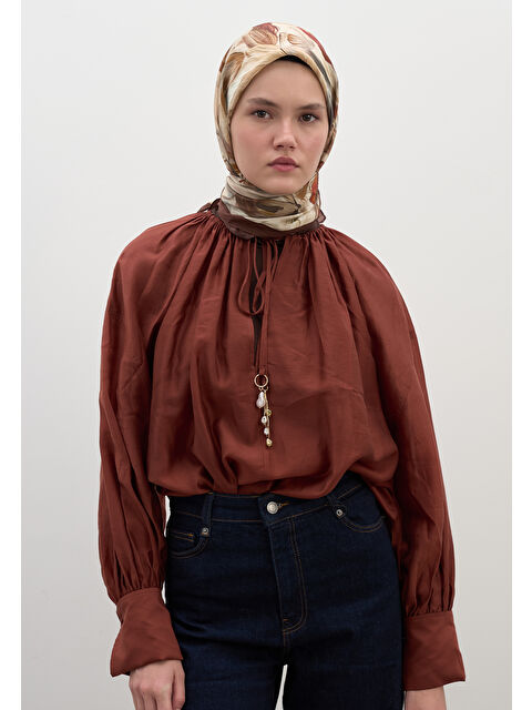 Fresh Scarfs Vanılla Blossom Desen Pamuklu Viskon Eşarp Sıcak Kahve