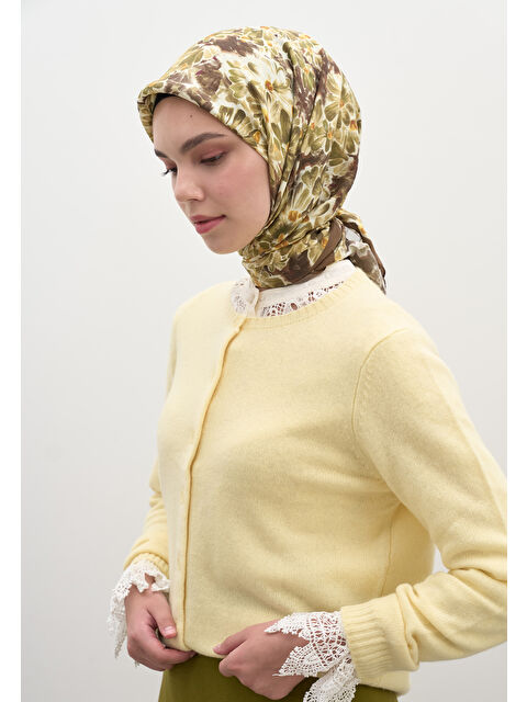 Fresh Scarfs Cherry Blossom Desen Pamuk Viskon Eşarp Kahve