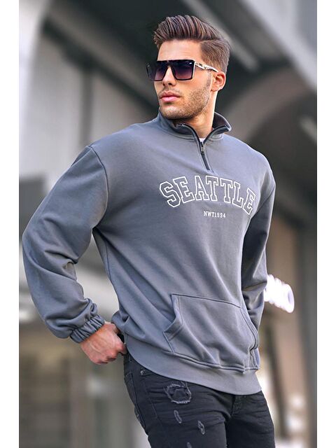 Madmext Füme Fermuar Yakalı Nakışlı Sweatshirt 6026 - S000061850-33408