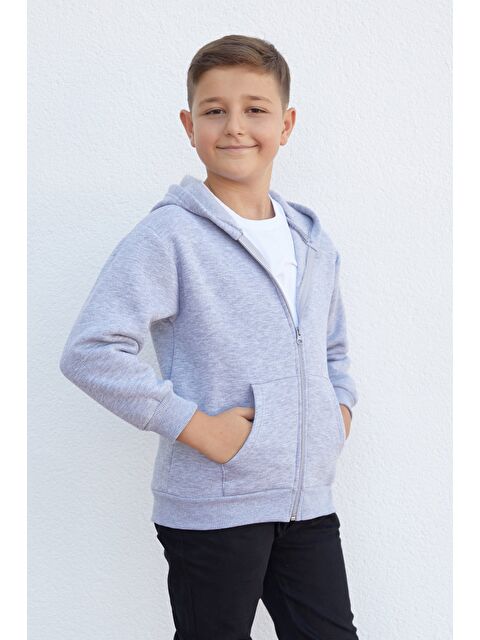 Fullamoda Kapüşonlu Fermuarlı Unisex Çocuk Sweatshirt - S000420386-74