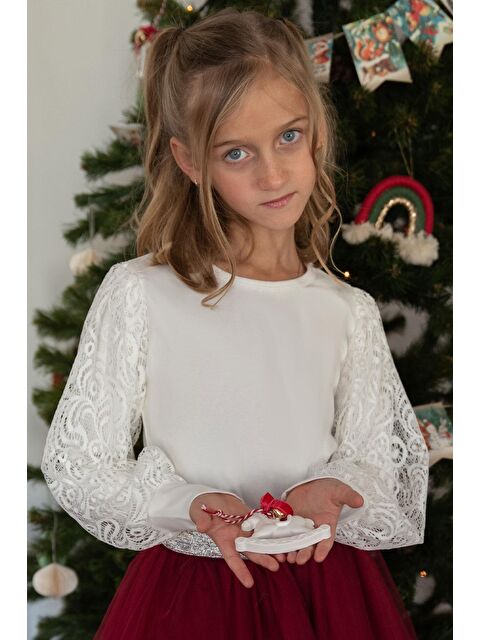 Breeze Kız Çocuk Uzun Kollu Tişört Kolları Dantel Detaylı Ekru (8-12 Yaş) - S000332631-19965