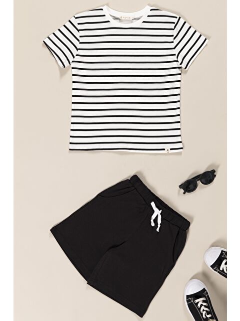 For You Kids Çizgili Tshirt Şort Siyah Takım - S000226229-19351