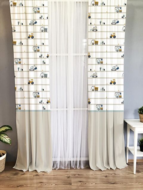 Evmila İnşaat Makineleri Desenli Çocuk Ve Bebek Odası TEK KANAT Fon Perde - S000061988-23173