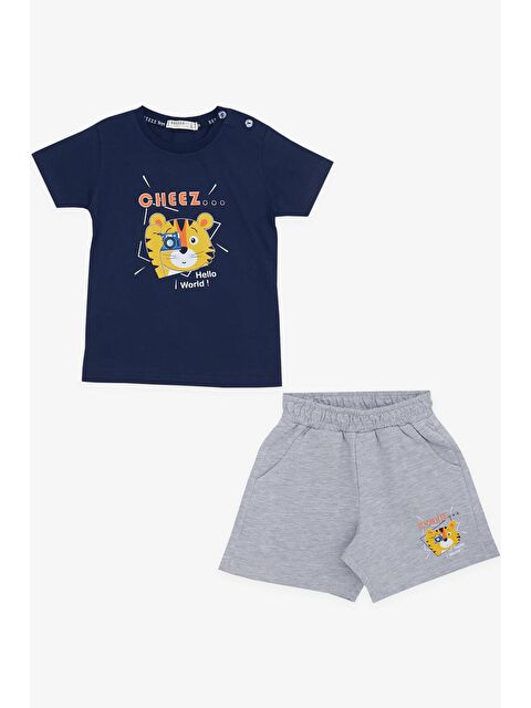 Breeze Erkek Çocuk Şortlu Takım Fotoğrafçı Aslancık Baskılı Lacivert (1-4 Yaş) - S000068304-21164