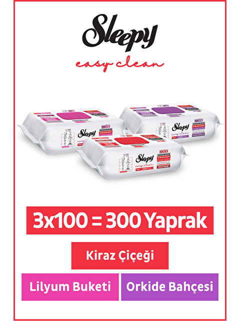 Sleepy Easy Clean Lilyum+ Orkide+ Kiraz Çiçeği Yüzey Temizlik Havlusu Mendili 3x100 (300 Yaprak)