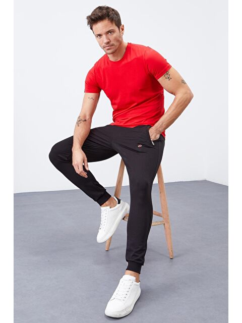 Tommylife Siyah Fermuar Cepli Dar Kalıp  Erkek Jogger Eşofman Altı- 84343 - S000032275-19351