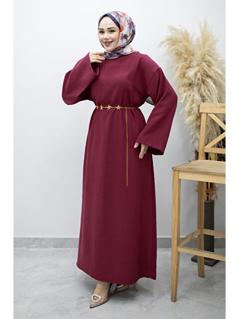 Tesettür Dünyası Zincir Kemerli Elbise TSD260191 Fuşya