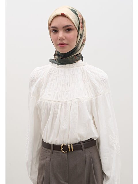 Fresh Scarfs Marıelle Desen Pamuklu Viskon Eşarp Çam Yeşili