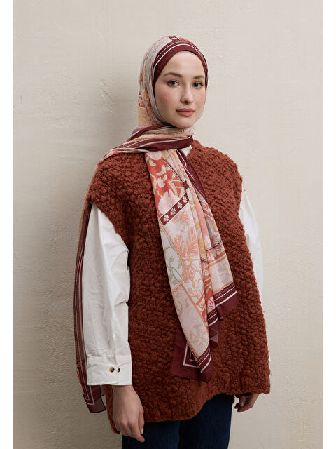 Fresh Scarfs Lılıes Desen İpek Krep Şal Kiremit