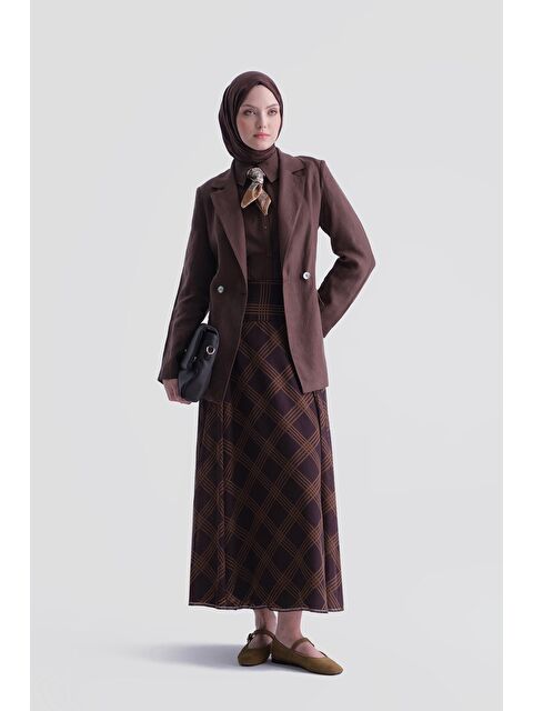 ARMİNE Ekose Desenli Etek Kahverengi