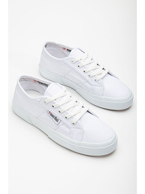 TONNY BLACK Kadın Beyaz Rahat Kalıp Krep Taban Bağcıklı Keten Günlük Ayakkabı - S000174568-20063