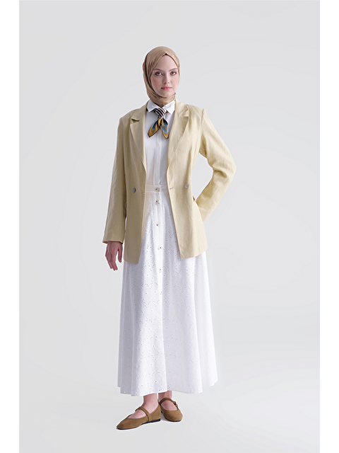 ARMİNE Düğmeli Brode Etek Ekru