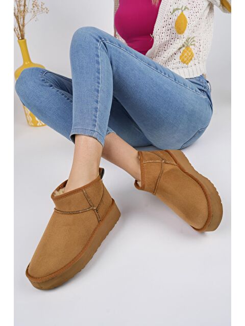 Muggo HUG Kadın Kalın Taban İçi Tüylü Günlük Mini Yarım Bot - S000063877-37455