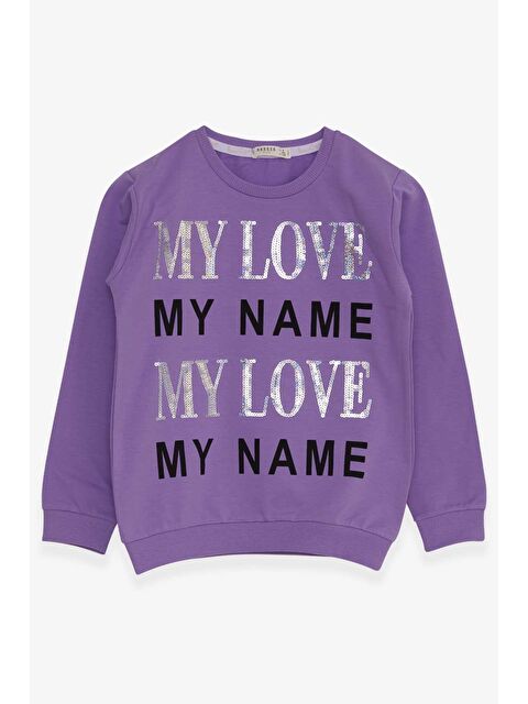 Breeze Kız Çocuk Sweatshirt Yazı Baskılı Pullu Lila (8-14 Yaş) - S000022410-17878