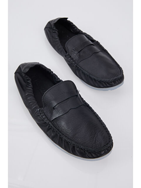TONNY BLACK Erkek Siyah Arkası Lastikli Rahat Kalıp Hakiki Deri Loafer - S000005425-19351