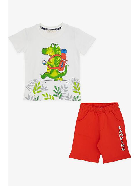 Breeze Erkek Çocuk Şortlu Takım Kampçı Timsah Baskılı Beyaz (2-6 Yaş) - S000068331-20063