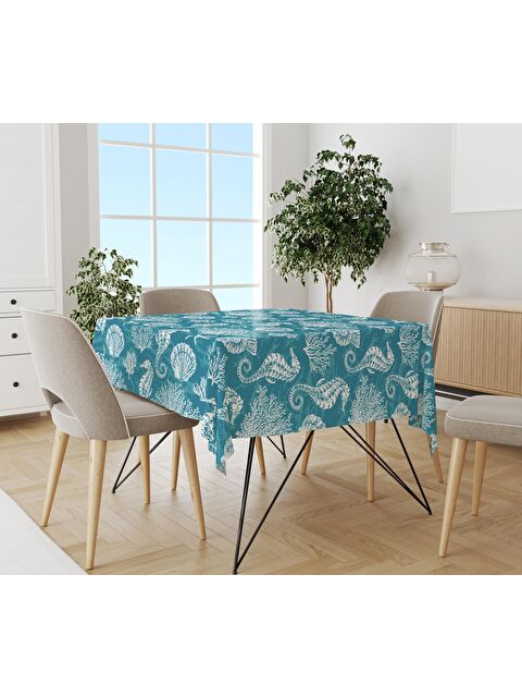 Evmila Deniz Atı Desenli Masa Örtüsü Mavi - S000041699-23173