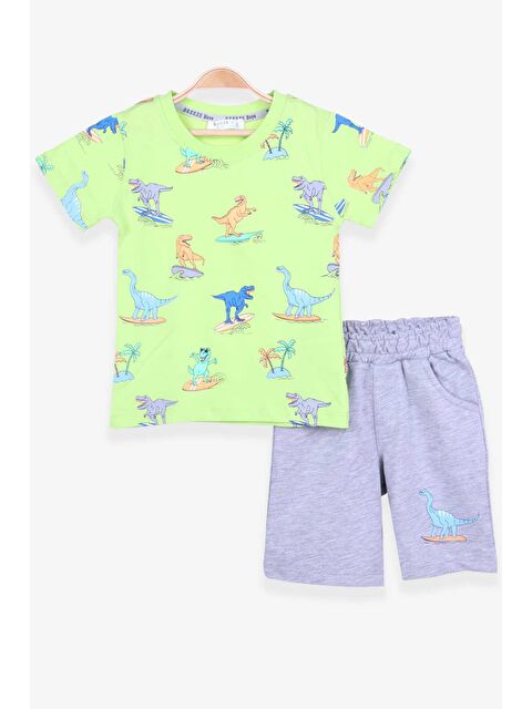 Breeze Erkek Çocuk Şortlu Takım Dinozor Baskılı Fıstık Yeşili (2-3 Yaş) - S000068336-19972