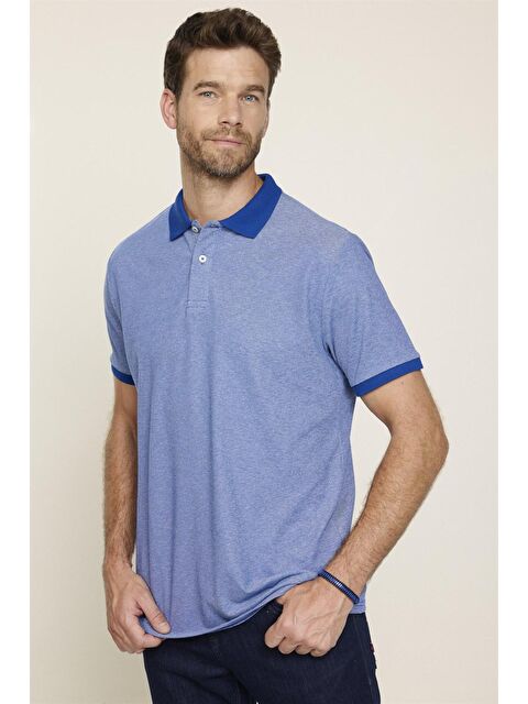 TUDORS Erkek Polo Yaka Klasik Fit Düz Pamuklu Pike Sax Mavi Tişört