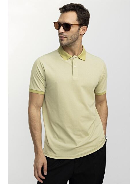 TUDORS Erkek Polo Yaka Klasik Fit Düz Pamuklu Pike  Yeşil Tişört