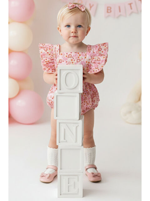 Parla Kids Kız Bebek Pembe Çiçekli Salopet - S000484918-20024
