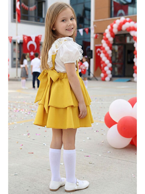 Parla Kids Kız Çocuk Helen Sarı Askılı Jile Dantelli Kısa Kollu Bluz Abiye Takım 23 Nisan Gösteri Kıyafeti - S000464869-20072